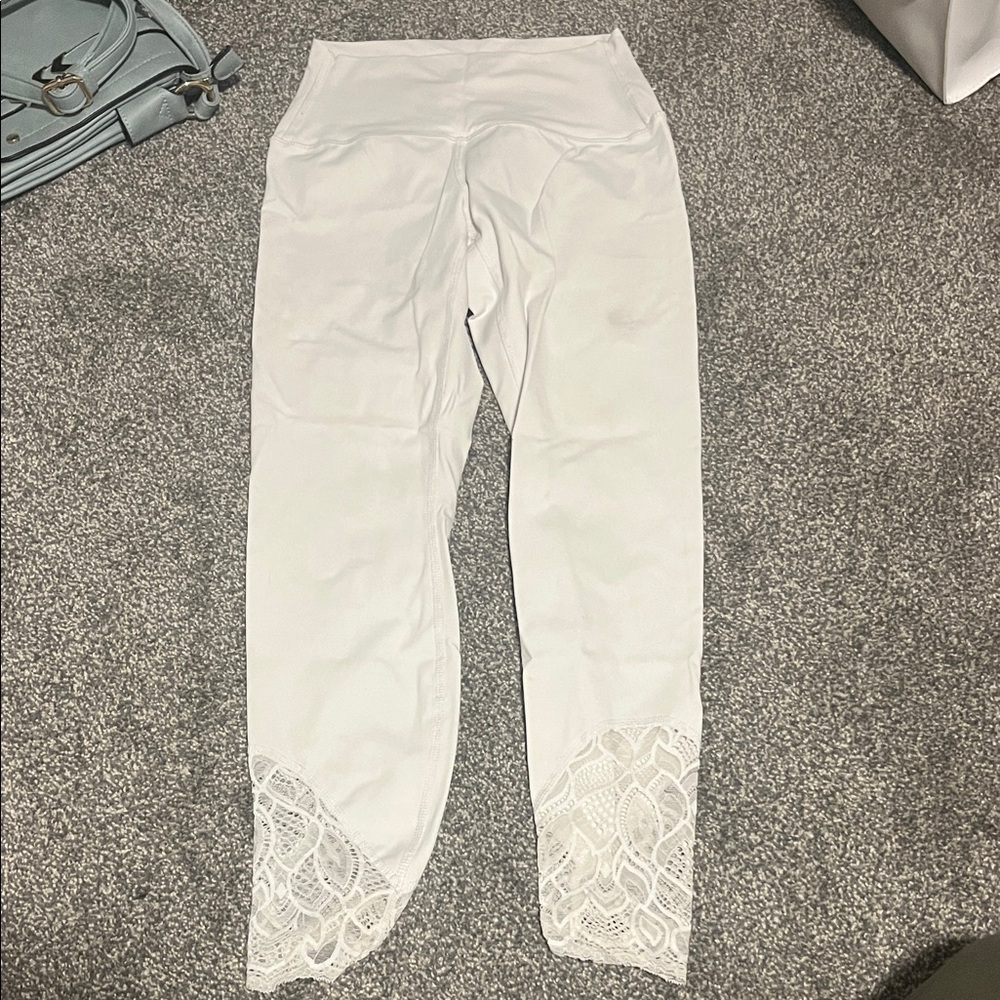 White Lace Trim Leggings